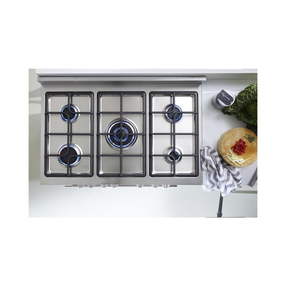 DE LONGHI Cucina Elettrica PRO 96 MX IN 5 Fuochi a Gas Forno Elettrico Multifunzione Ventilato Classe A Dimensioni 90 x 60 cm Colore Inox Serie Professional RK11702