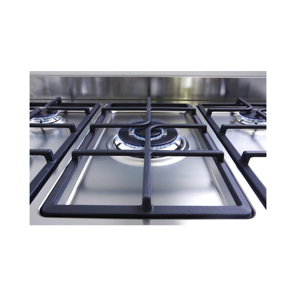 DE LONGHI Cucina Elettrica PRO 96 MX IN 5 Fuochi a Gas Forno Elettrico Multifunzione Ventilato Classe A Dimensioni 90 x 60 cm Colore Inox Serie Professional RK11702