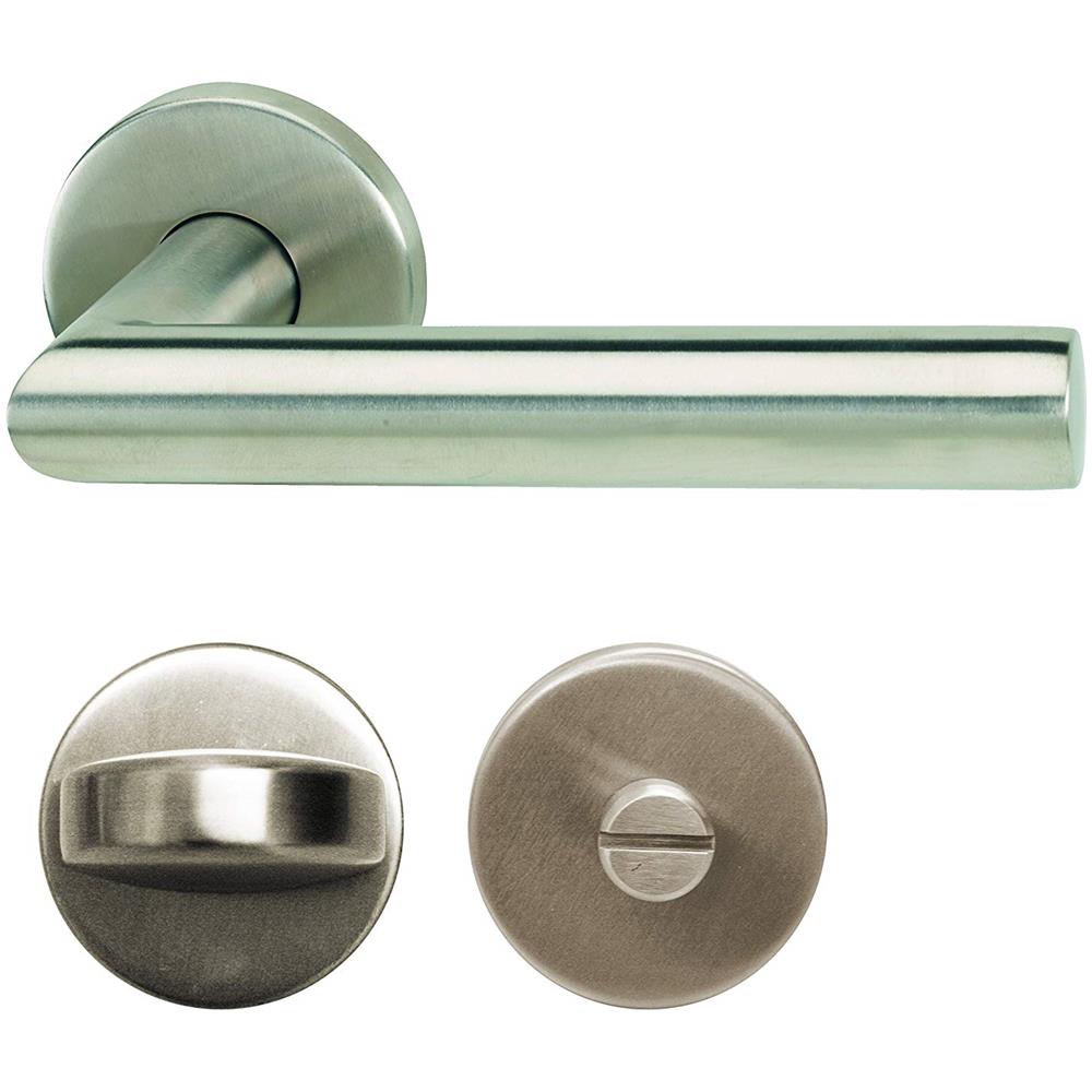 Maniglia In Acciaio Inox Alpertec Modello Moskau-ii, Con Rosetta, Diversi Modelli, Per Porta D'ingresso, Mobile Da Entrambi I Lati, 37-42 Mm - Foto 1