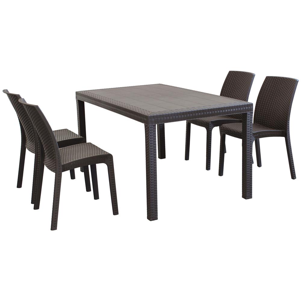 Caligola - Set Tavolo Fisso In Wicker Cm 150 X 90 Compreso Di 4 Sedute - Foto 1