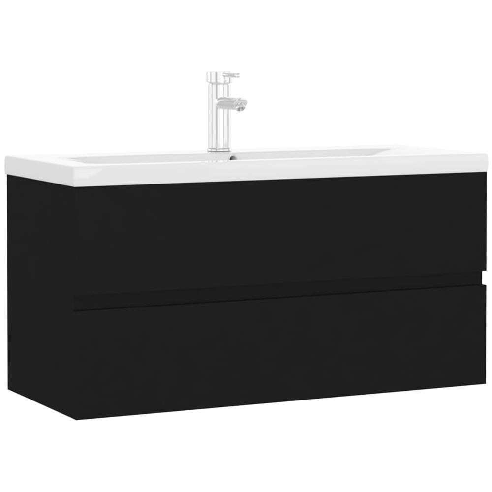 Mobile con Lavabo Integrato Nero in Legno Multistrato - Foto 2