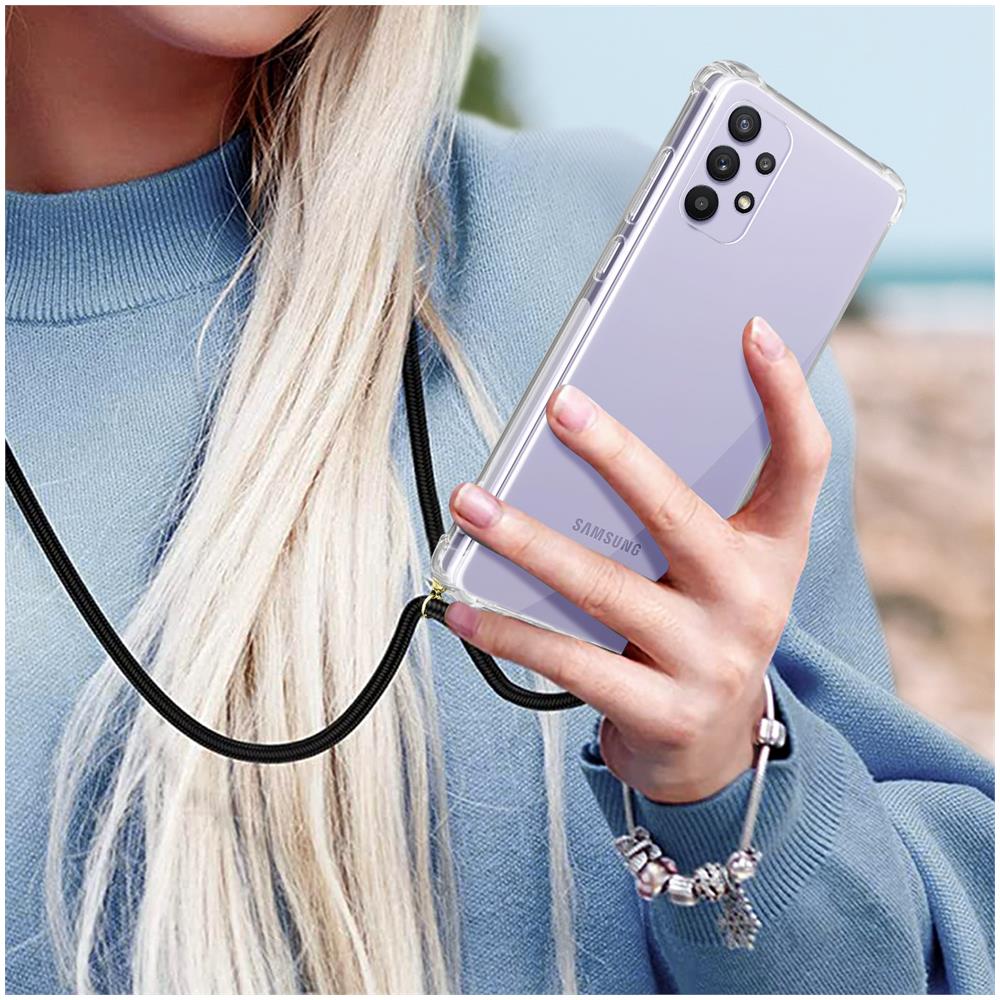 Cover Samsung Galaxy A32 Cordone Nylon Intrecciato Tracolla Trasparente - Foto 5