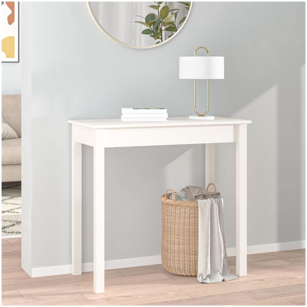 Tavolo Consolle Bianco 80x40x75 Cm In Legno Massello Di Pino - Foto 3