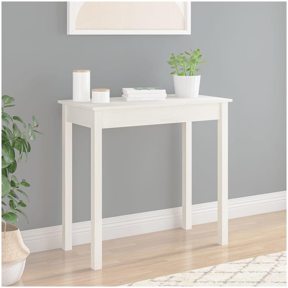 Tavolo Consolle Bianco 80x40x75 Cm In Legno Massello Di Pino - Foto 1