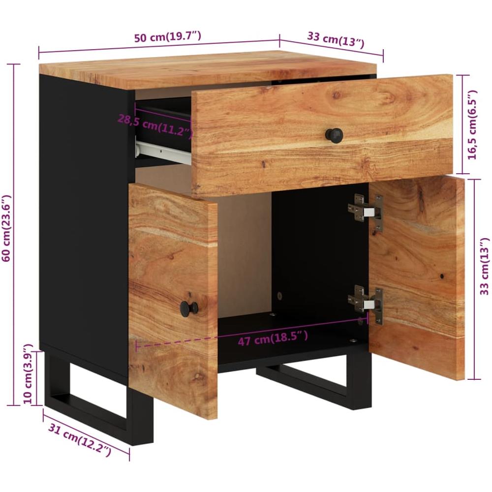 Comodino 50x33x60 Cm Legno Massello Acacia E Legno Multistrato - Foto 9