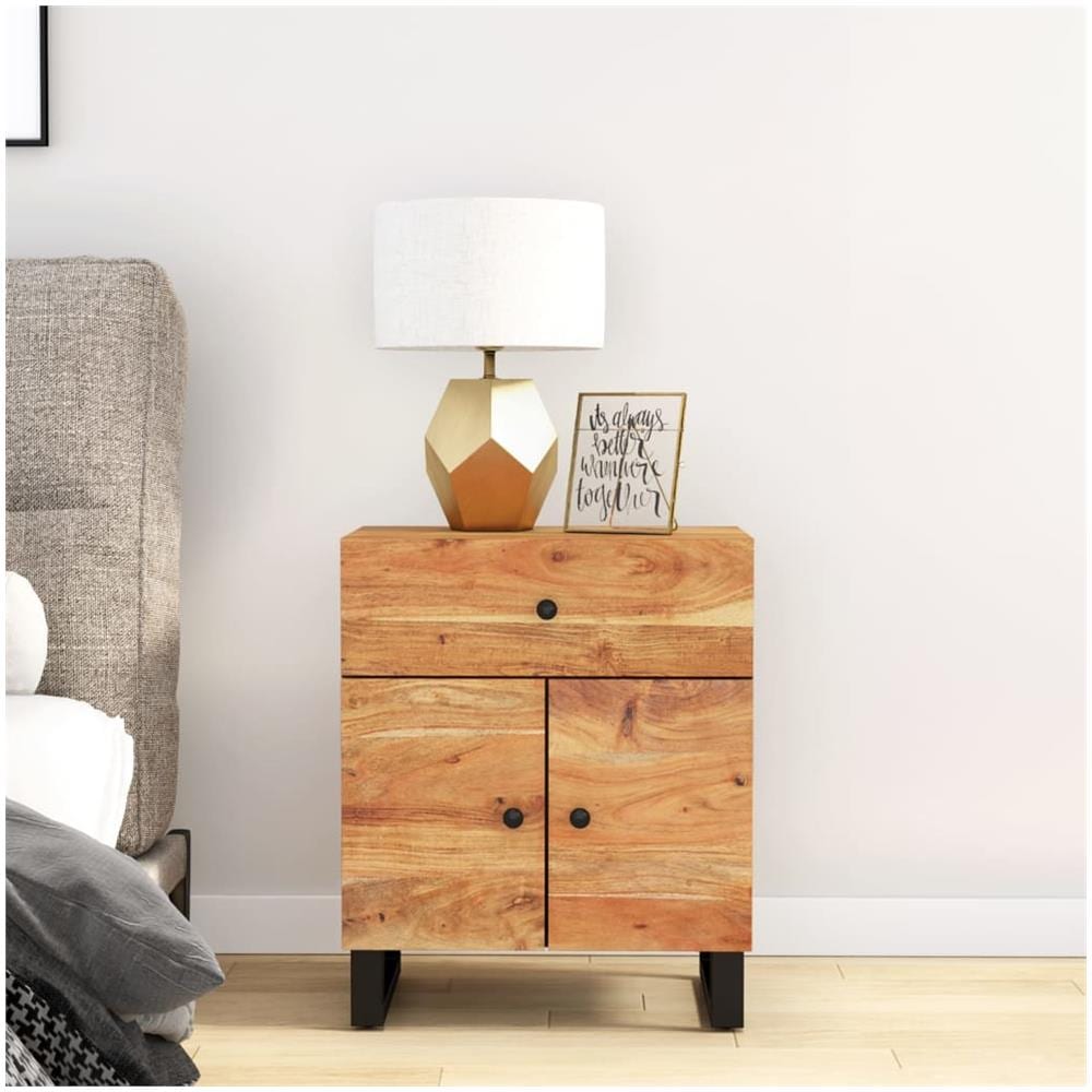 Comodino 50x33x60 Cm Legno Massello Acacia E Legno Multistrato - Foto 1