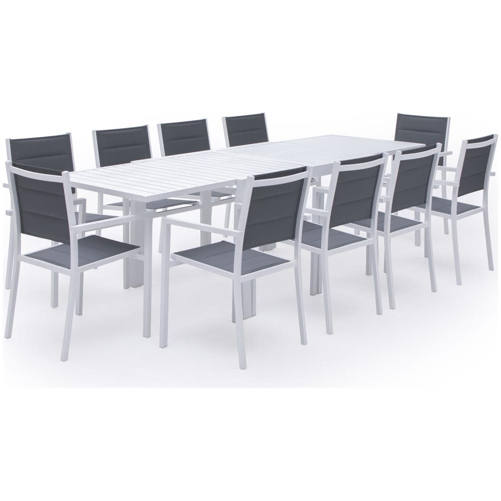 Set Di Mobili Da Giardino Estensibili In Textilene Grigio Venezia 10 Posti - Alluminio Bianco - Foto 1