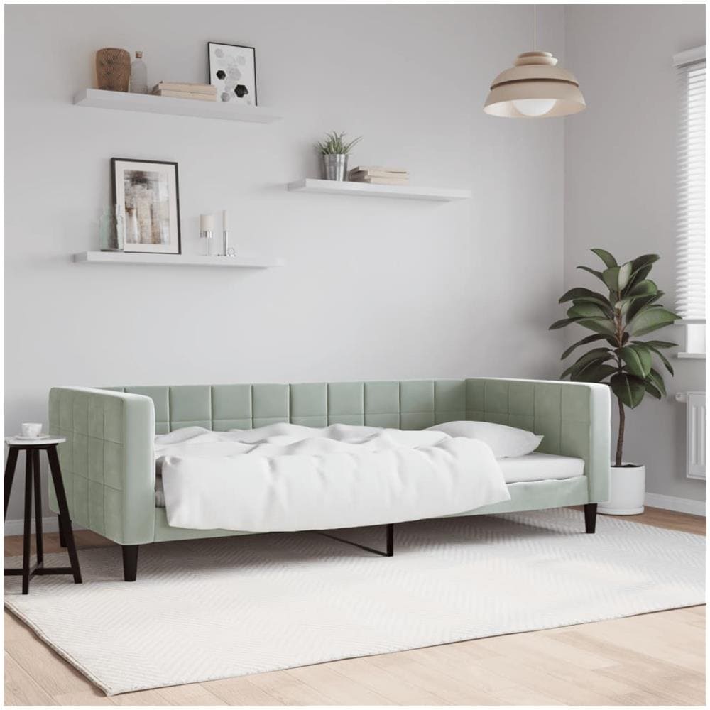 Letto Da Giorno Grigio Chiaro 90x190 Cm In Velluto - Foto 1