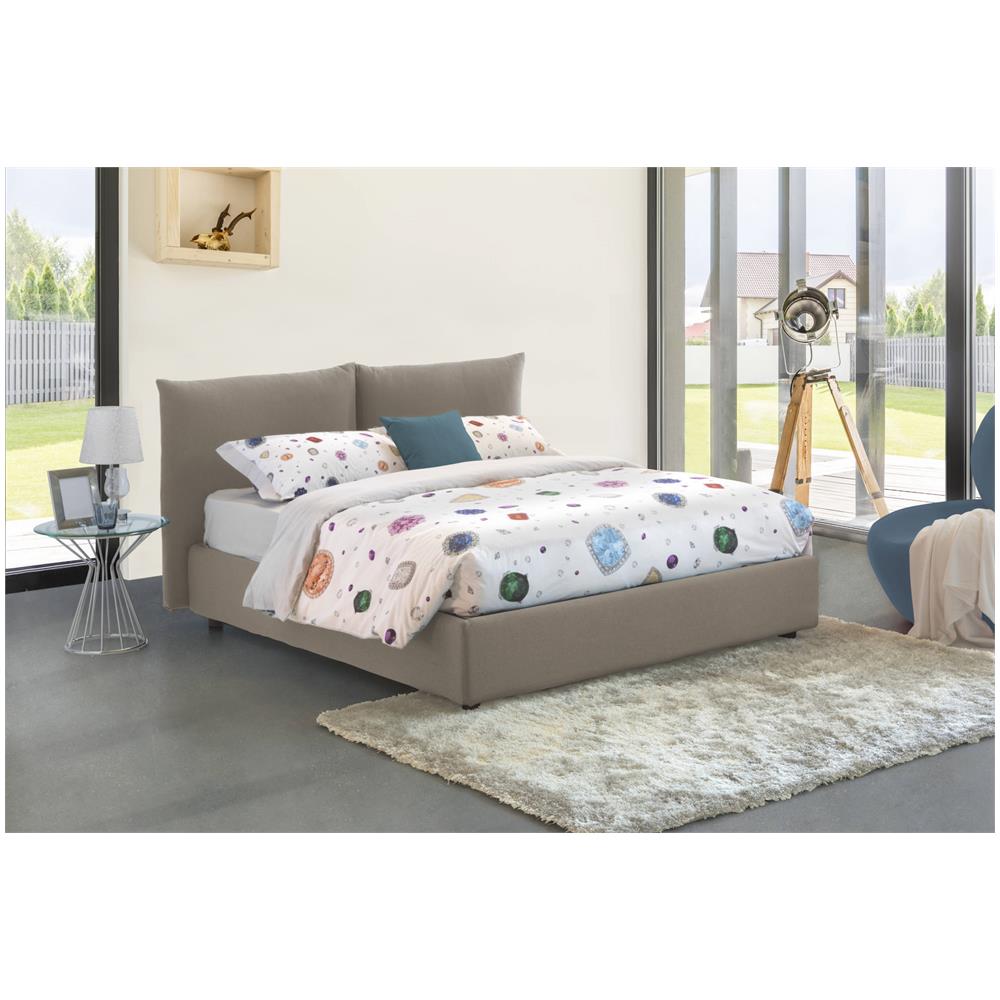 Letto Matrimoniale Tiziana, Letto Contenitore Con Rivestimento In Tessuto, 100% Made In Italy, Apertura Frontale, Adatto Per Materasso Cm 160x190, Tortora - Foto 1