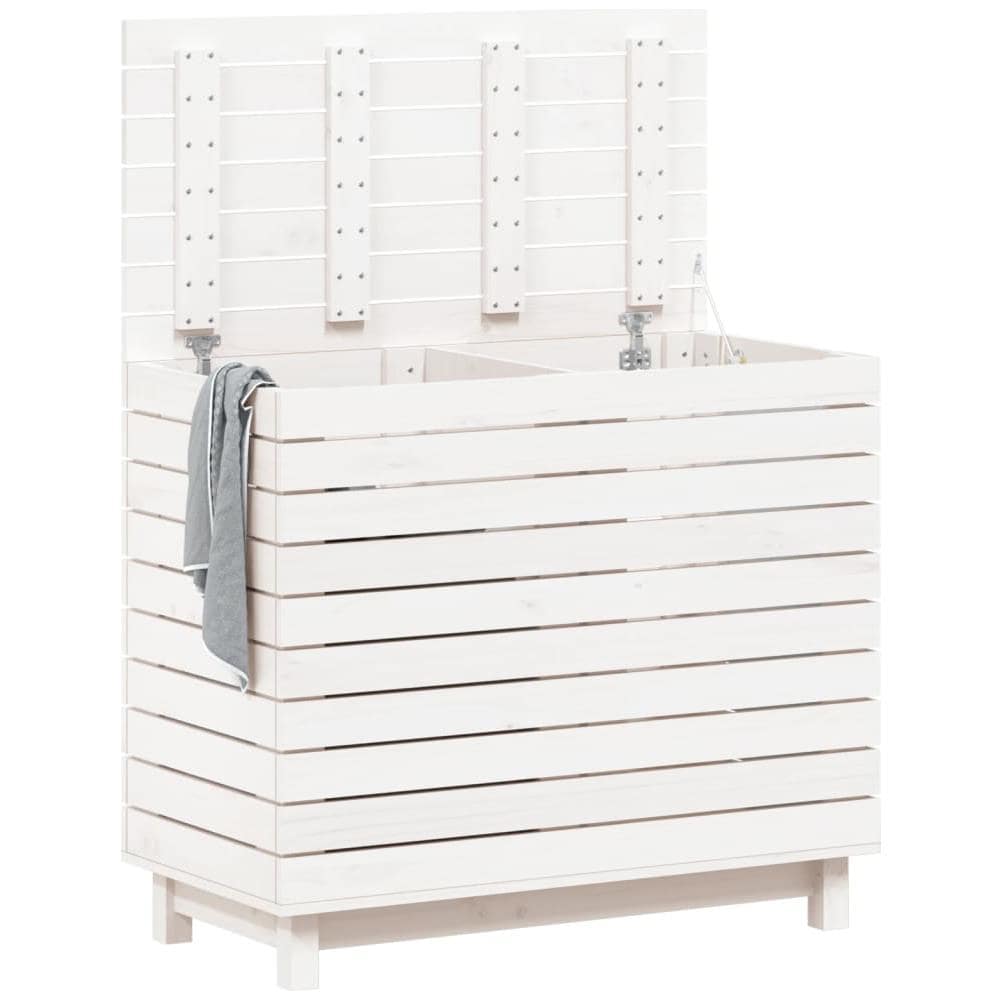 Cesto Per Bucato Bianco 88,5x44x76 Cm Legno Massello Pino - Foto 3