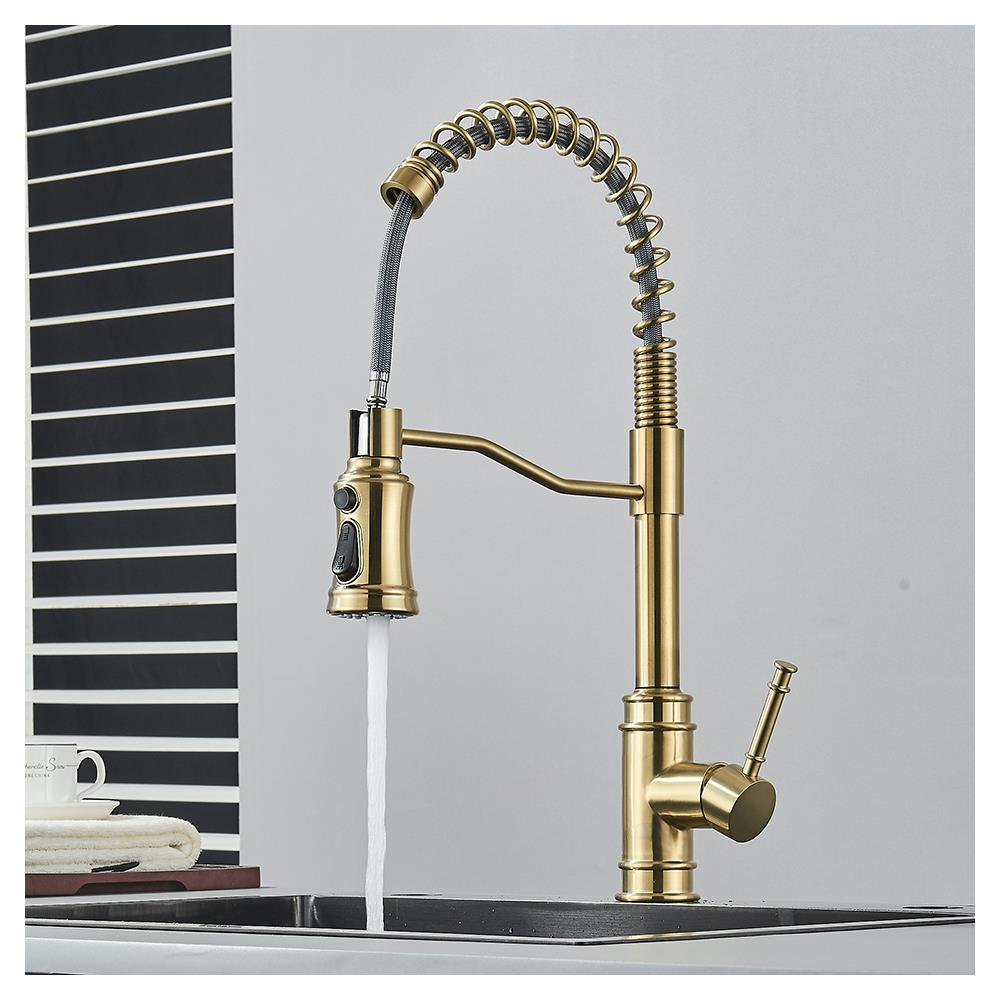 Rubinetto per lavello da cucina, Blackswan, tipo M323, modello oro opaco con 3 modalità e doccia retrattile, misura 49 cm - Foto 4