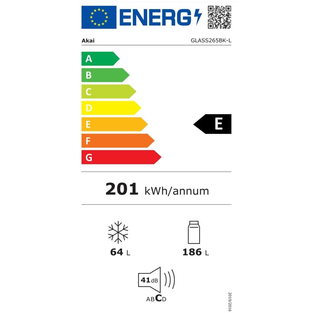 Frigorifero Classe E Combinato 265 LT Vetro /nero GLASS265BK-L - Foto 3