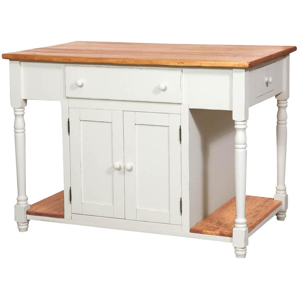 Banco Da Lavoro Bifacciale In Legno Massello Di Tiglio Struttura Bianca Anticata Piano Finitura Naturale130x80x88 Cm - Foto 2