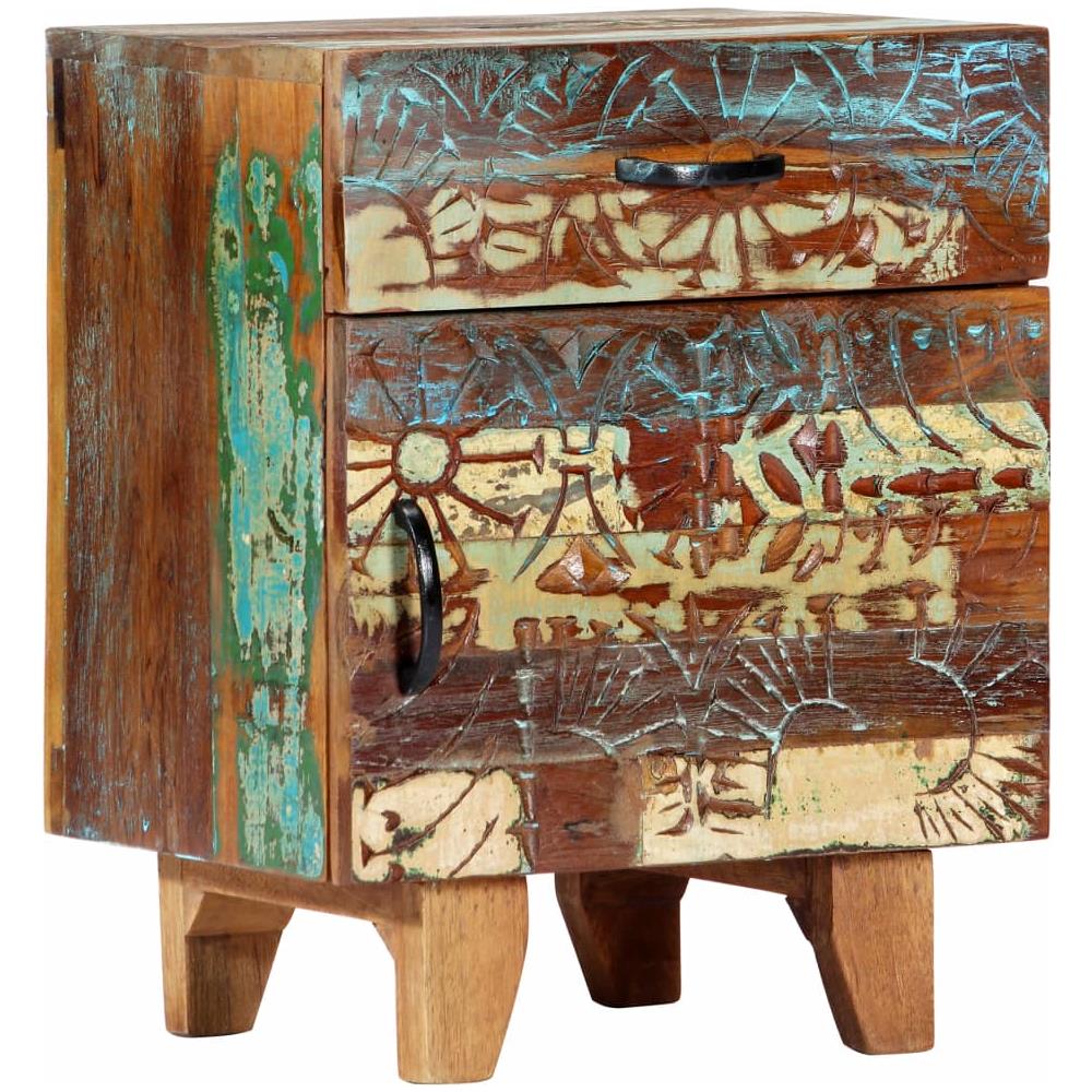 Comodino Intagliato A Mano 40x30x50 Cm In Massello Di Recupero - Foto 1