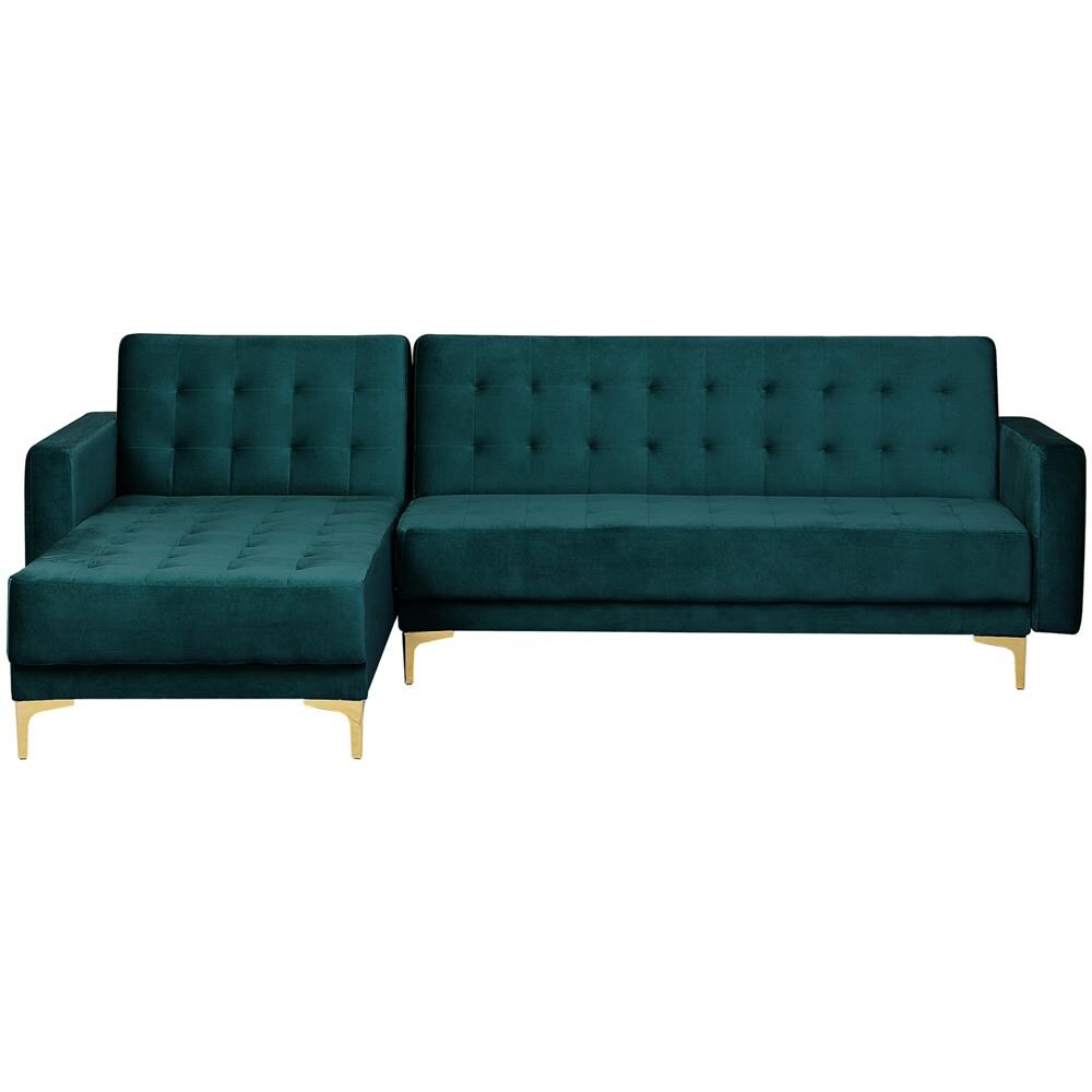 Divano Letto Angolare In Velluto Verde Smeraldo Versione Destra Aberdeen - Foto 1