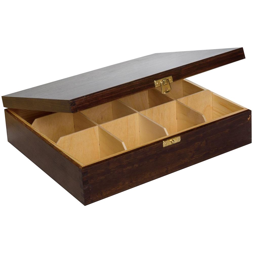 Marrone Scatola Porta Tè E Tisane In Legno | 12 Scomparti | 29 X 25 X 7,5 Cm | Tè Bustine | Coperchio | Serratura | Divisori Rimovibili | Perfetta Per Decoupage, Stoccaggio, Regalo - Foto 5