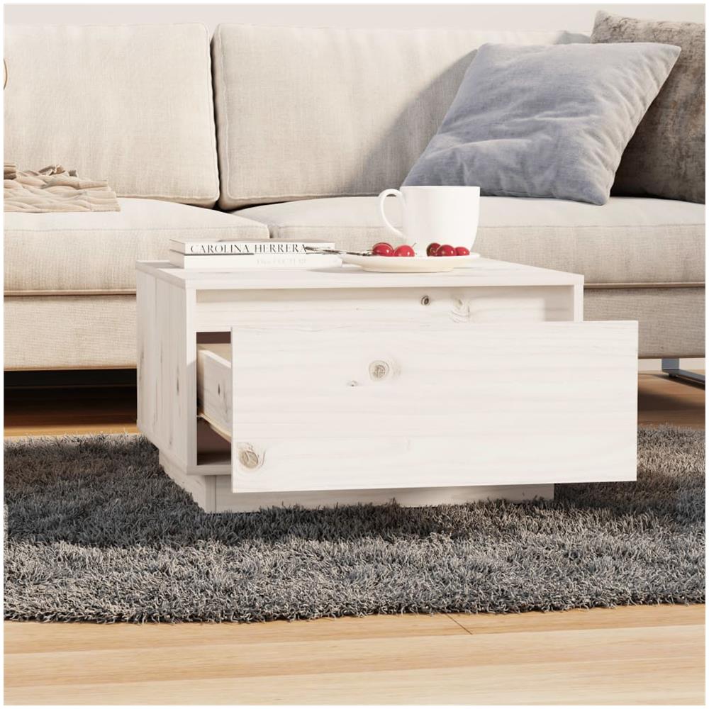 Tavolino Da Salotto Bianco 55x56x32 Cm Legno Massello Di Pino - Foto 3