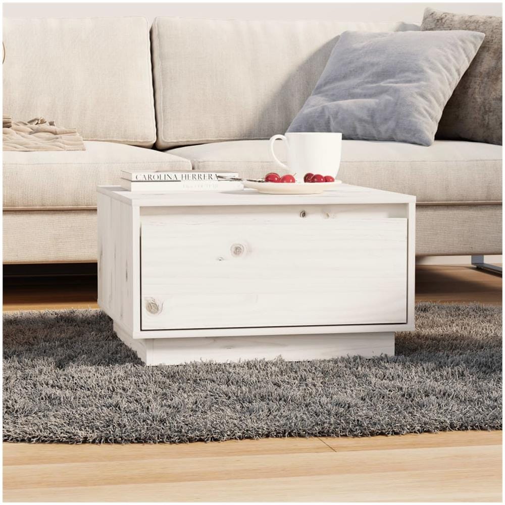Tavolino Da Salotto Bianco 55x56x32 Cm Legno Massello Di Pino - Foto 1