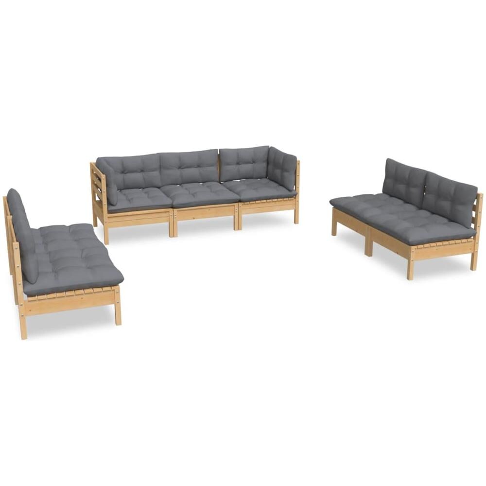 Set Divani Da Giardino 7 Pz Con Cuscini Grigi Massello Di Pino - Foto 2
