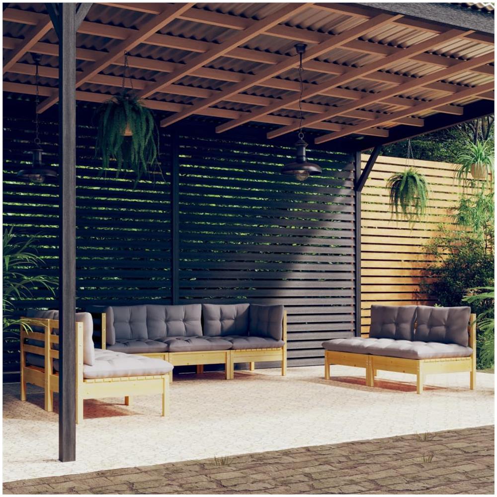 Set Divani Da Giardino 7 Pz Con Cuscini Grigi Massello Di Pino - Foto 1