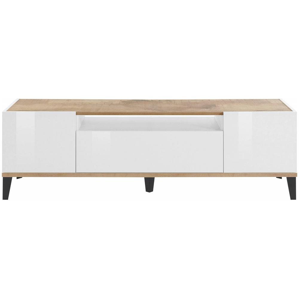 Mobile Porta Tv Ivan, Credenza Bassa Da Soggiorno A 2 Ante, Base Porta Tv, 100% Made In Italy, Cm 160x40h47, Bianco Lucido E Acero - Foto 4