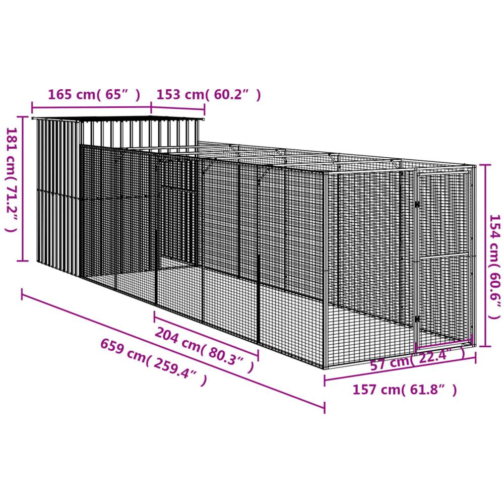 Casetta Cani Corsa Grigio Chiaro 165x659x181 Cm Acciaio Zincato - Foto 2