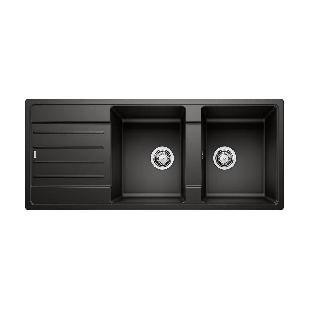 Lavello Soprapiano Rettangolare 526088 con 2 Vasche Gocciolatoio Colore Nero - Foto 1