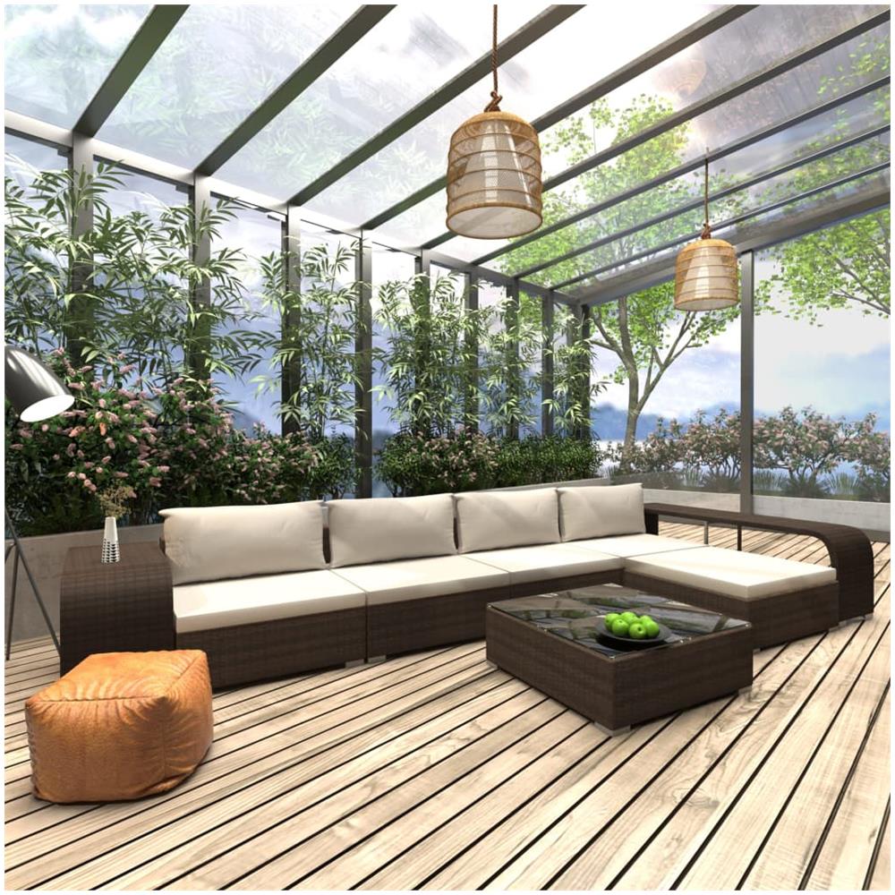 Set Divani Da Giardino 8 Pz Con Cuscini In Polyrattan Marrone - Foto 1