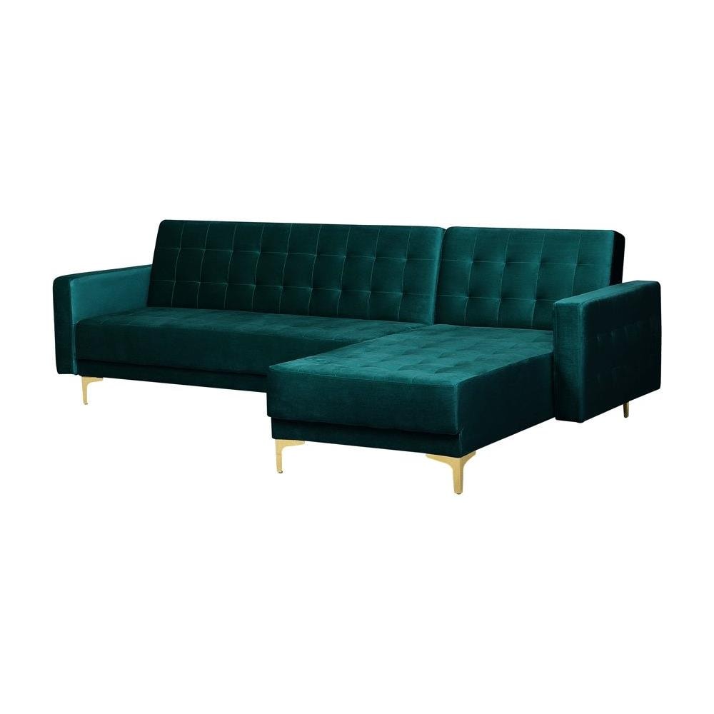 Divano Letto Angolare In Velluto Verde Smeraldo Versione Sinistra Aberdeen - Foto 2