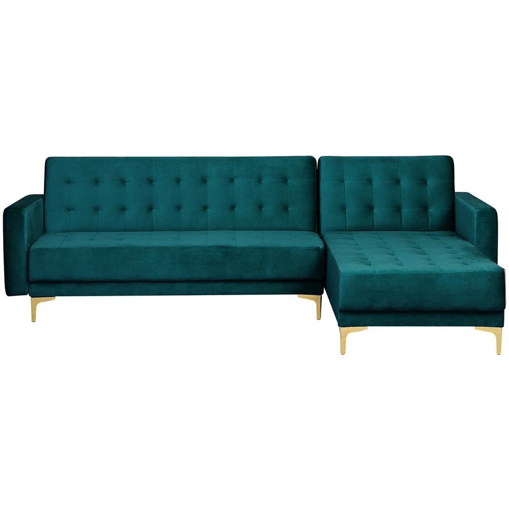 Divano Letto Angolare In Velluto Verde Smeraldo Versione Sinistra Aberdeen - Foto 1