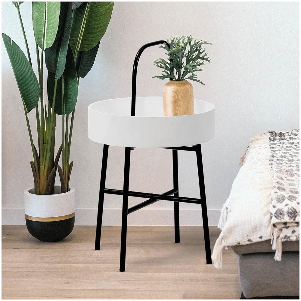 Tavolino Rotondo Jaipur Piano In Mdf E Nero Struttura In Metallo Di Colore Nero Opaco / Diametro: 40 Cm - Foto 4