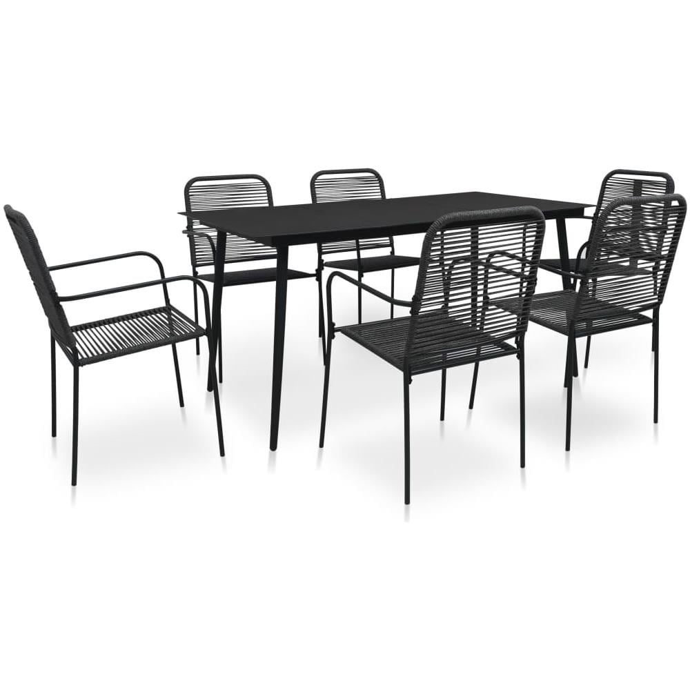 Set da Pranzo da Esterni 7 pz in Corda di Cotone e Acciaio Nero - Foto 1