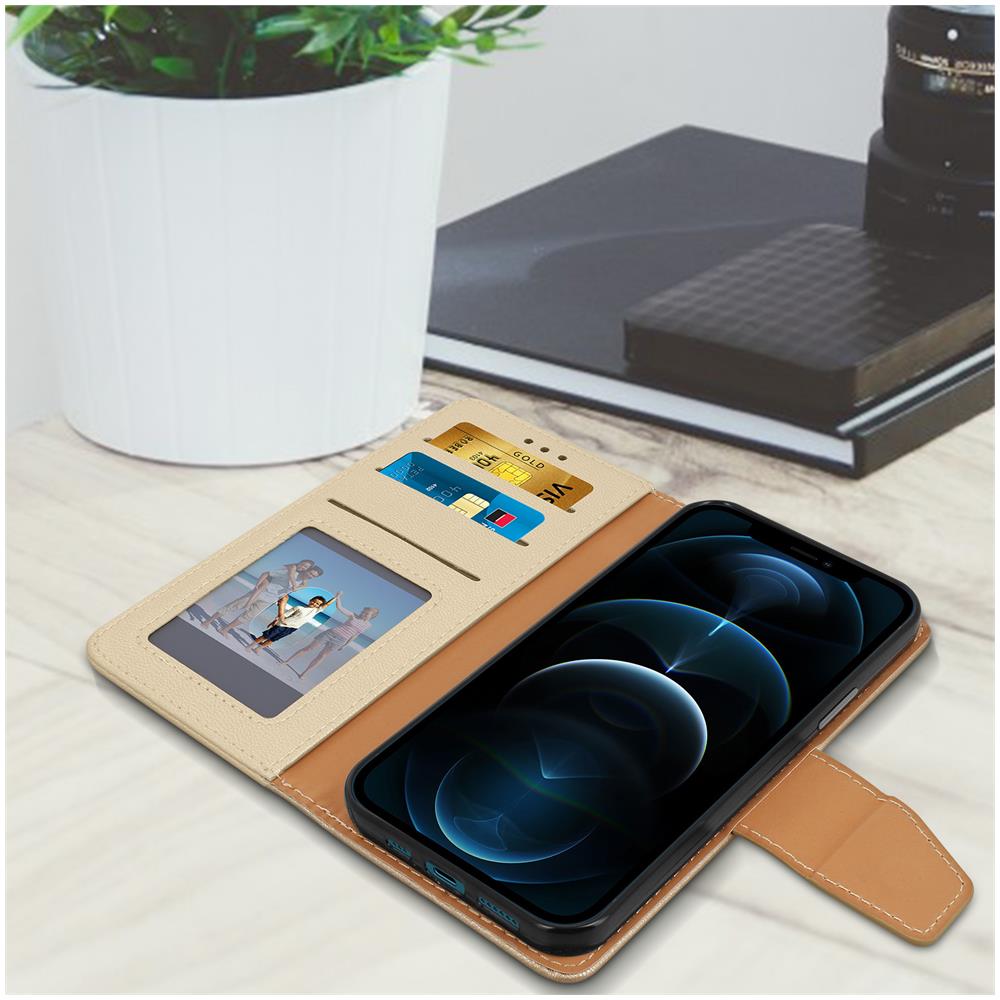 Custodia Iphone 12 / 12 Pro A Portafoglio Funzione Supporto - Oro - Foto 5