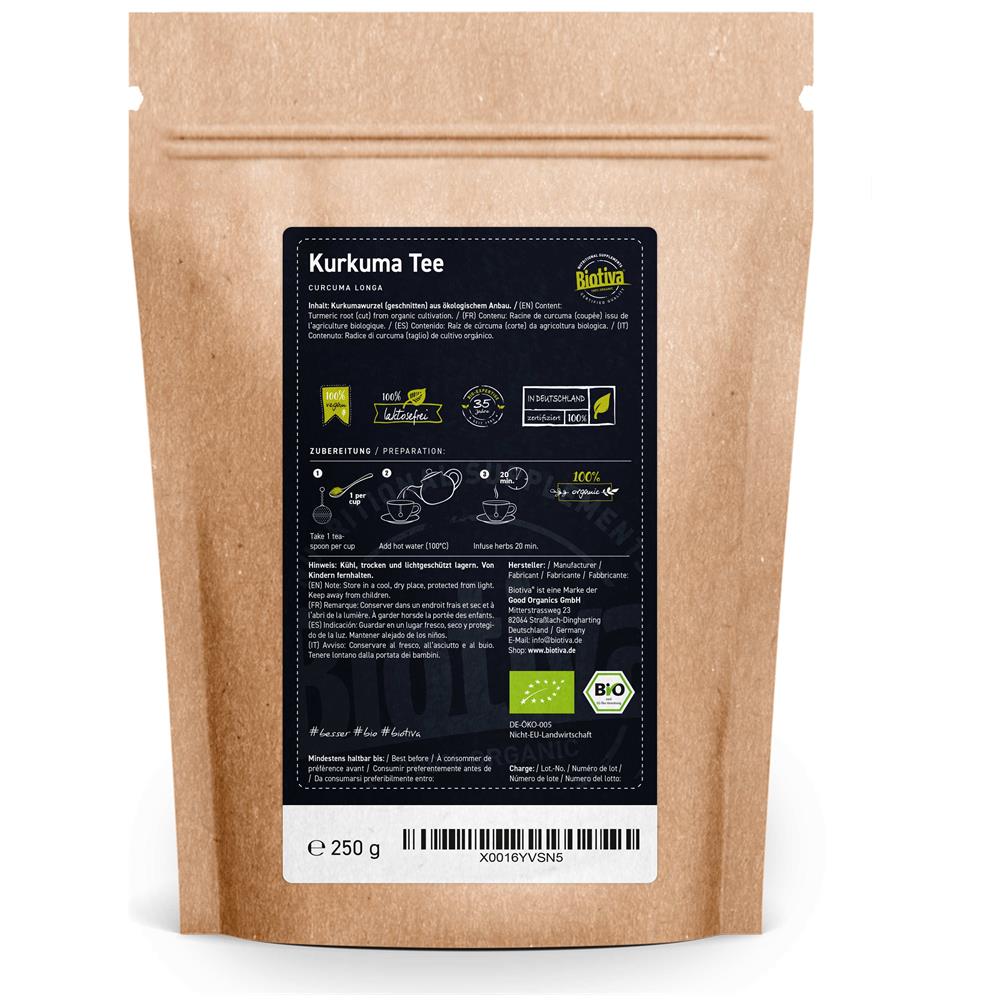 Tè Di Curcuma Biologico 250g - Radice Di Curcuma Essiccata Di Alta Qualità - Superfood - Imbottigliato E Controllato In Germania (de-eco-005)  - Foto 2