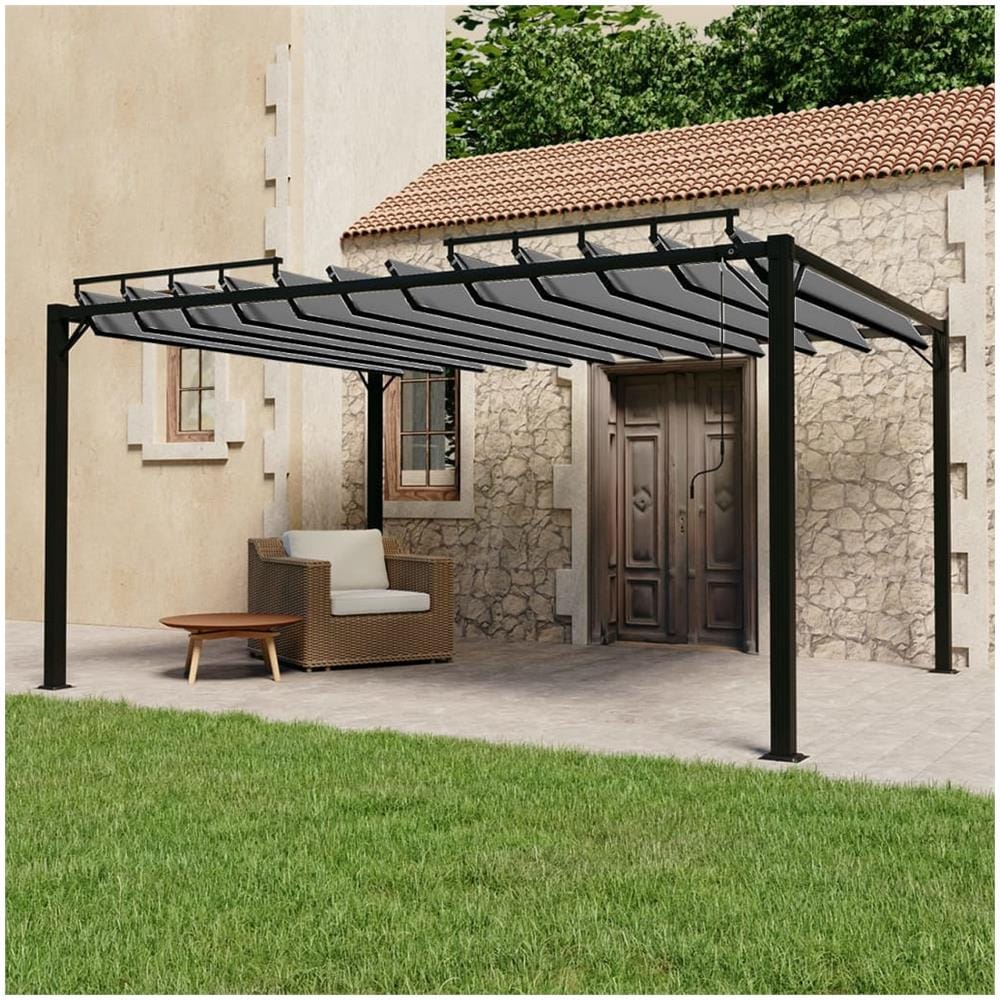 Gazebo con Tetto a Lamelle 3x4 m in Tessuto Antracite /Alluminio - Foto 1