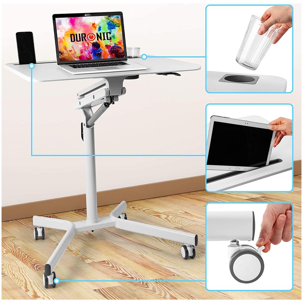 Wps57 Supporto Per Proiettore E Scrivania Ergonomica | Altezza Regolabile | Piattaforma 70x52 Cm | Capacità 10 Kg | Tavolo Multiuso Su Ruote | Portabicchieri E Supporto Per Tablet - Foto 6