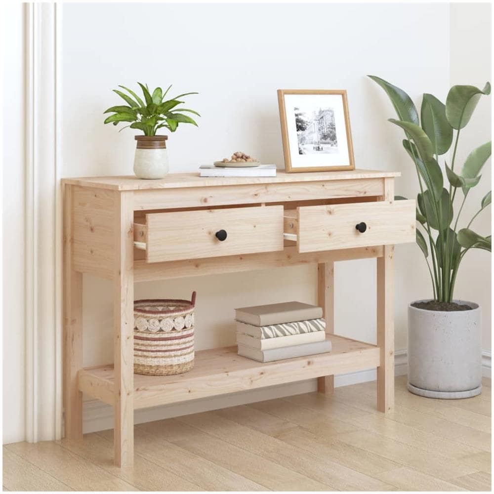 Tavolo Consolle 100x35x75 Cm In Legno Massello Di Pino - Foto 3