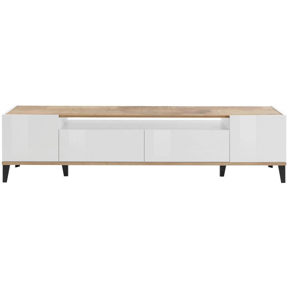 Mobile Porta Tv Raffaele, Credenza Bassa Da Soggiorno A 2 Ante, Base Porta Tv, 100% Made In Italy, Cm 200x40h47, Bianco Lucido E Acero - Foto 4