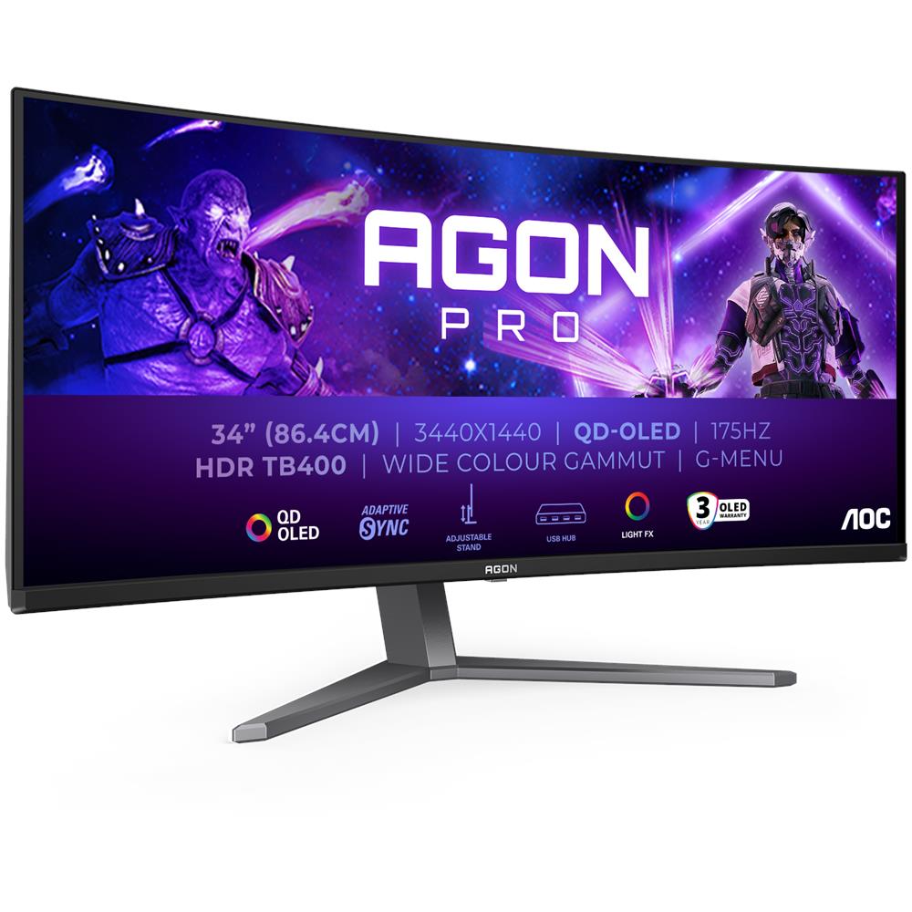 Agon PRO AG346UCD Monitor gaming curvo OLED WQHD da 34 pollici, 175 Hz, 0.03 ms, FreeSync Premium Pro, comp. G-Sync, HDR400 3440x1440, 2X HDMI, DisplayPort, Hub USB nero - Foto 1