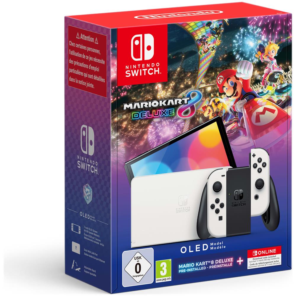 Switch Console OLED White + Mario Kart 8 Deluxe Preinstallato + 12 Mesi Nintendo Switch Online - Foto 1