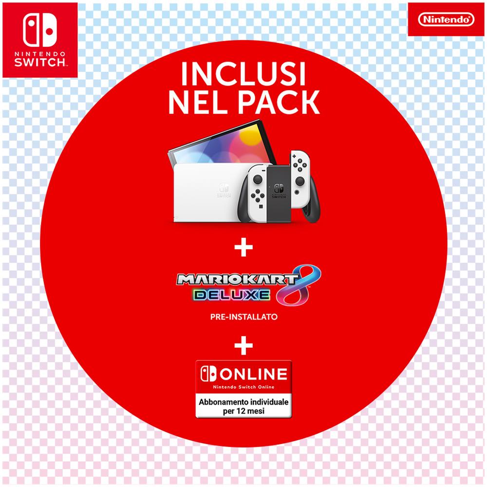Switch Console OLED White + Mario Kart 8 Deluxe Preinstallato + 12 Mesi Nintendo Switch Online - Foto 2