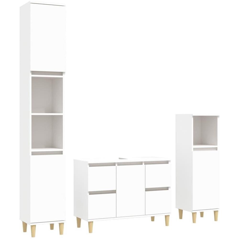 Set Mobili da Bagno 3 pz Bianco in Legno Multistrato - Foto 1
