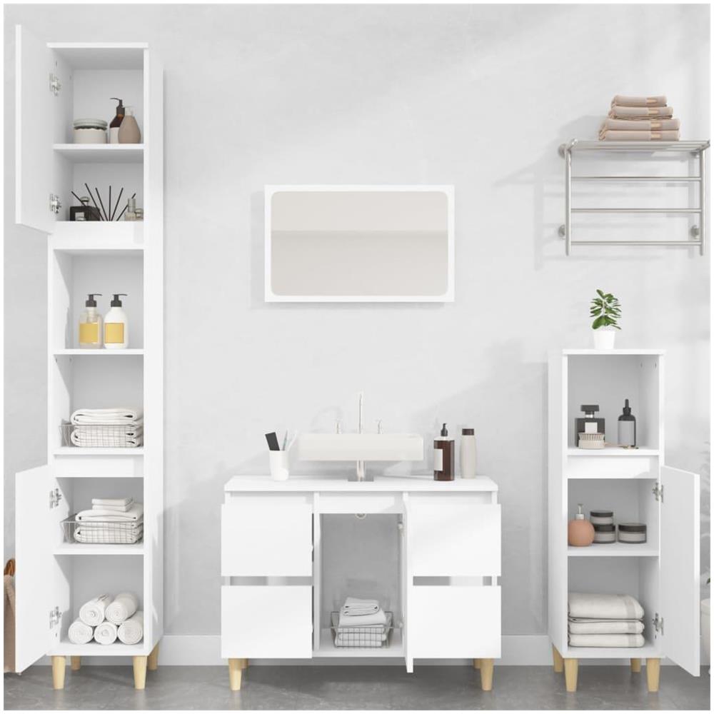 Set Mobili da Bagno 3 pz Bianco in Legno Multistrato - Foto 2