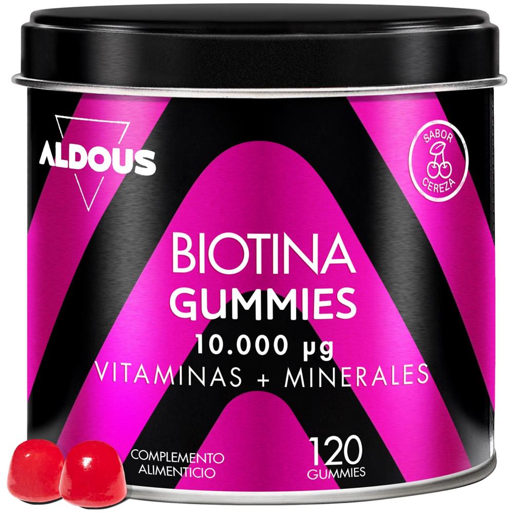 Biotina 10.000 mcg Aldous Gummies | con acido folico, zinco, selenio, iodio e vitamine | 120 caramelle gommose - Foto 1