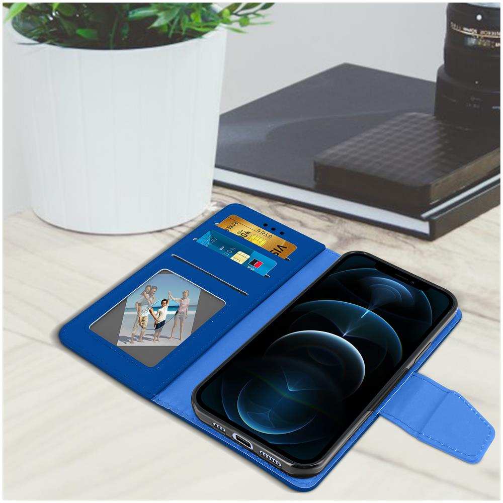Custodia Iphone 12 / 12 Pro A Portafoglio Funzione Supporto - Azzurro - Foto 5