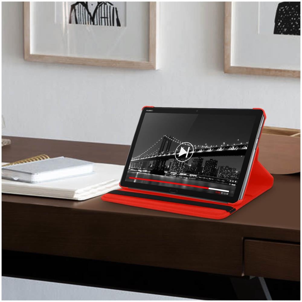 Custodia Huawei Mediapad M5 Lite Supporto Regolabile 360° - Rosso - Foto 5