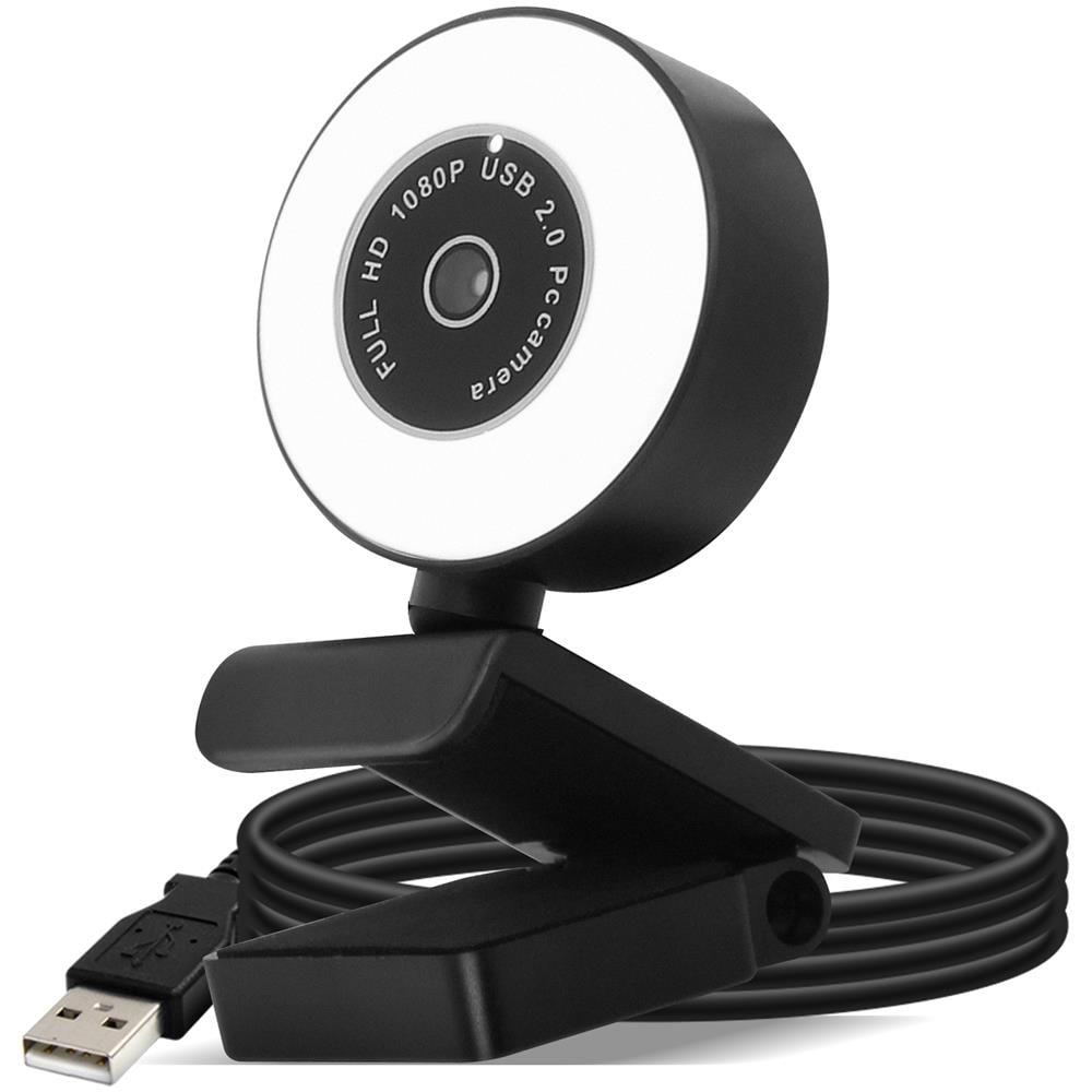 Webcam Usb 1080p Full Hd Ring Light Microfono Antirumore Plug And Play Nera - Foto 1