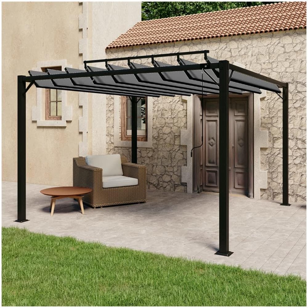 Gazebo con Tetto a Lamelle 3x3 m in Tessuto Antracite /Alluminio - Foto 1