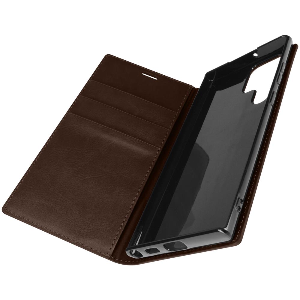Custodia Per Galaxy S22 Ultra In Vera Pelle Con Portafoglio Marrone Scuro - Foto 1