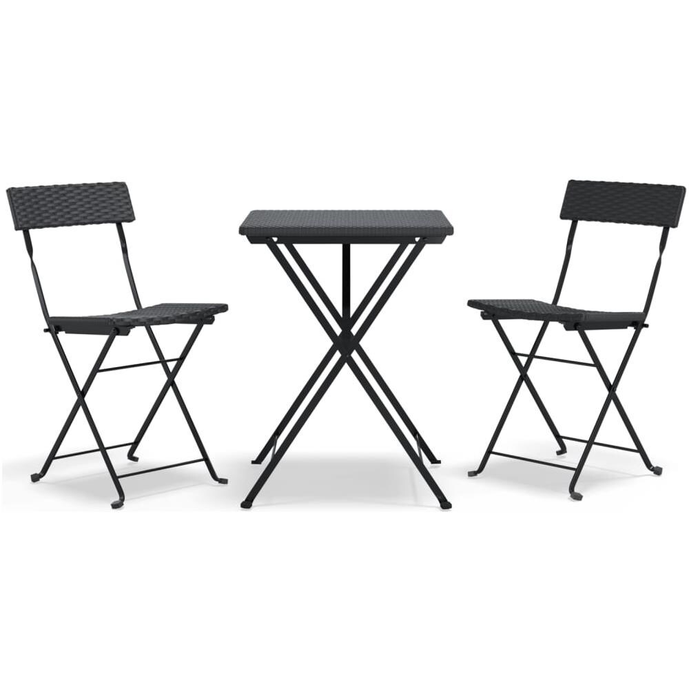 Set Pieghevole Da Bistrò 3 Pz Nero In Polyrattan - Foto 2